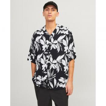 Jeff Aop Resort Camicia Jack & Jones Uomo Nera Maniche Corte S