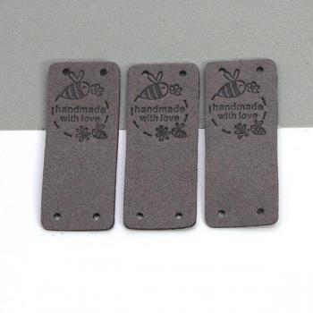 20Pcs Leather Labels Bee Flower Handmade for Clothing 2x5CM