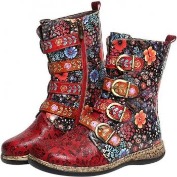Fancy Pattern Vintage Short Boots for Women with Zipper