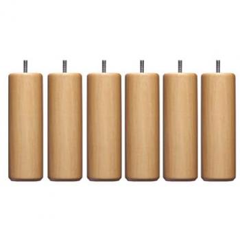 Pieds cylindriques en bois naturel 15 cm (lot de 6)