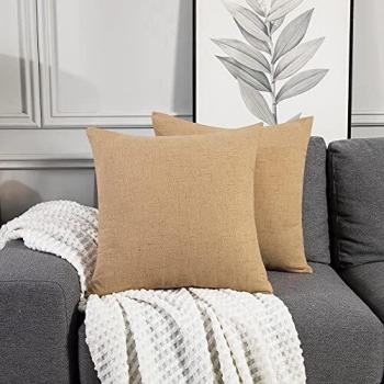 Deconovo Seasonal Linen-Look Throw Pillow Cases, Sofa Decorative Covers, 16 x 16, Set of Two, Honey Gold