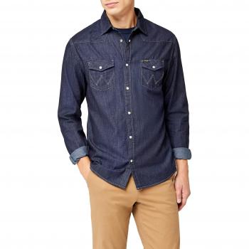 Camisa Denim Wrangler para Hombre, Azul (Rinse Indigo We), Large