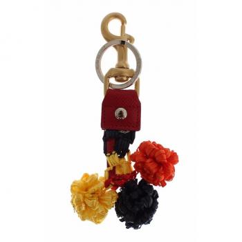 Gouden Gele Leren Chain Sleutelhanger met Raffia Detail (DG)
