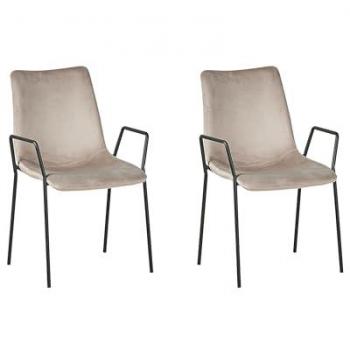 BELIANI Set of 2 Retro Upholstered Velvet Dining Chairs in Taupe