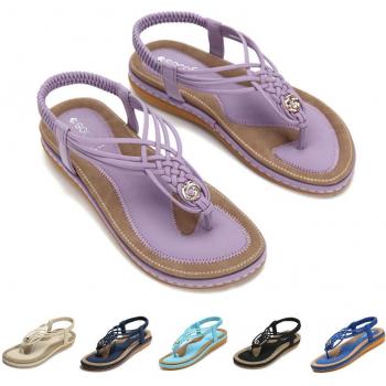 Gracosy Sandali Piatti Open Toe Donna Spiaggia 2019 Tacco Basso con Strass e Elastico Anti Scivolo Blu Grande