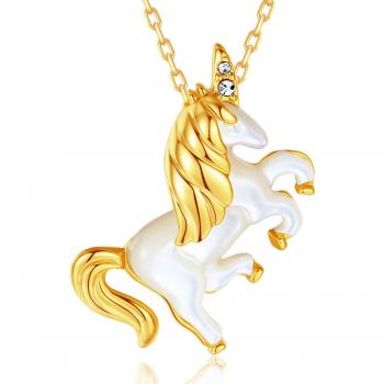 MEGACHIC Collier pour Femme Licorne en Or avec Nacre et Cristaux Cadeau pour Amie