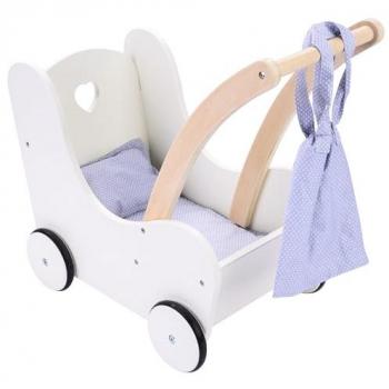 Landau pour poupées Engelhart – bois gris-blanc, dimensions 50 × 28 × 46 cm – à partir de 3 ans