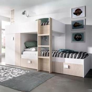 Rimobel Groe Cama Tren 150x271cm: 2 camas juveniles con armario blanco natural