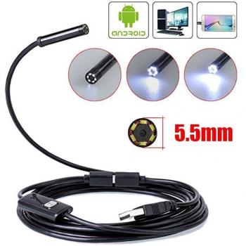 Minicámara boroscópica con lente de 5.5MM y luz LED, compatible con Android