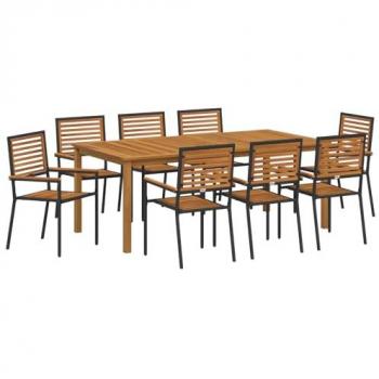 Ensemble de repas de jardin 9 pcs en poly rattan et acacia
