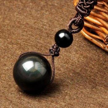 Buddhism Pendant Necklace with Black Obsidian