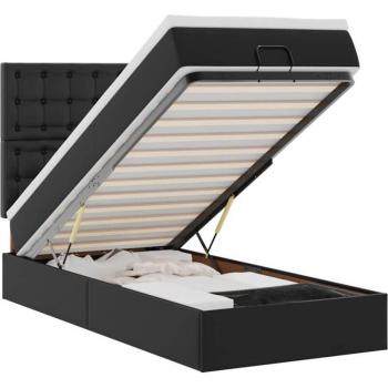 Cadre & Matelas Ottoman Noir Similicuir 90x200 cm