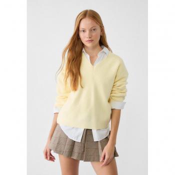 Yellow V-Cut Felted Sweater – M