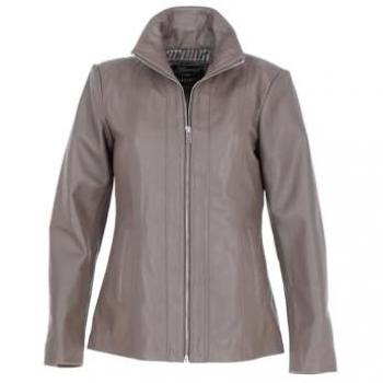Ashwood Taupe Leather Coat, Classic Collar, Women's 12