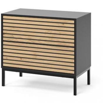 Vicco Eliza Comodino – 66x60 cm, Nero Quercia, 2 Cassetti