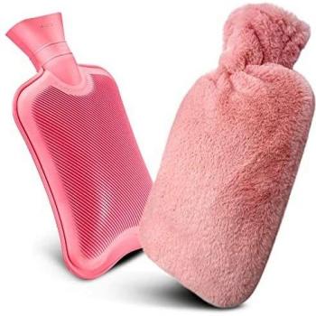 Rosa Wärmflasche mit Gummi-Umhüllung, ideal für Hände & Füße