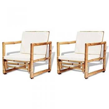 Sedie da Giardino in Bambu con Cuscino 2 pz