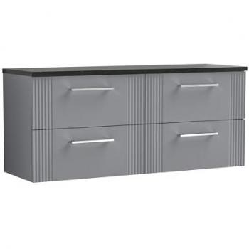 Nuie Deco Wall Hung 4-Drawer Vanity Unit with Sparkling Black Worktop 1200mm Wide