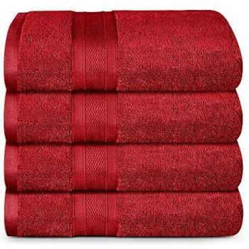 Trident Cotton Bath Towels, 4 Pack, Highly Absorbent, Soft & Plush, 500 GSM, Crimson