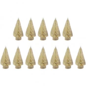 Mini árbol de Navidad decorativo de 12 piezas, sisal y cedro de seda
