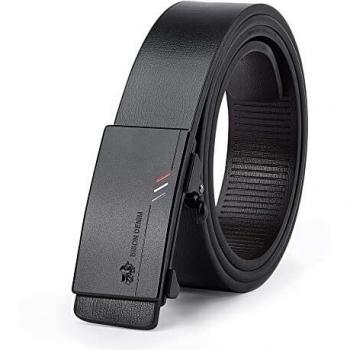 BISON DENIM Herren Gürtel Zahnlos Echtes Leder Automatische Schnalle Schwarz 1.4 Breit