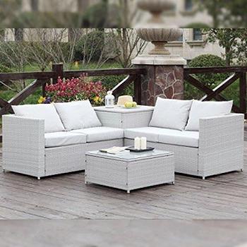 Salotto da Giardino CONCEPT U 4 Post in Resina Intrecciata Grigio Chiaro Silang