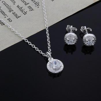 Ensemble de bijoux argentés en cristal pour femmes, collier et boucles d'oreilles, CS006