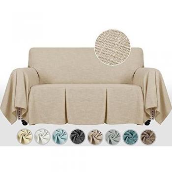 MAXIJIN Linen-Like Thick Sofa Cover for Living Room in Khaki