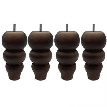 4 pieds romantiques en bois noyer – 17 cm, couleur foncée, fabriqué en France