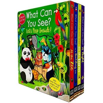 Peep Inside What Can You See? Series Box Set Board Book Four Books At The Zoo At Night On The Farm On A Building Site