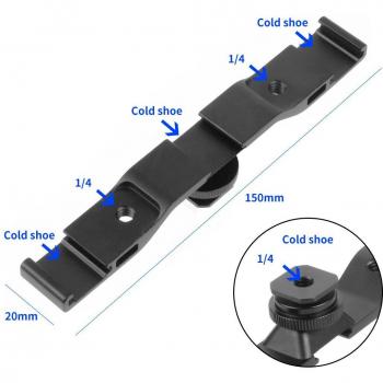 1/4 Mount Triple Cold Shoe Adapter for Canon and Nikon