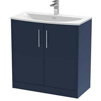 Juno Midnight Blue 800mm Floor Standing Vanity Unit with Curved Basin and Soft Close Doors