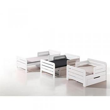 M&S Lit enfant évolutif 90/140/160/200 cm + tiroir en pin blanc