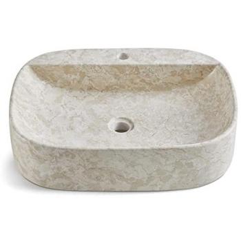 Lavabo à poser forme ovale marbre beige PEGANE