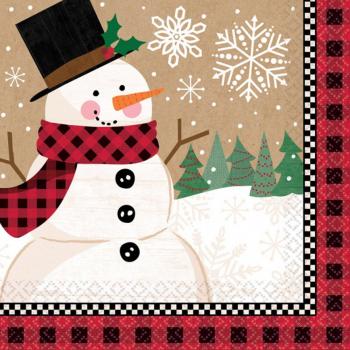 Pack de serviettes blanches et rouges à thème neige – 16 pièces