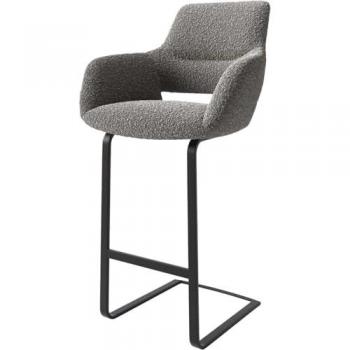 Chaise-de-bar Yago-Flex Bouclé Grau Silber Piétement luge plat Métal noir Ressorts ensachés