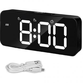 LED Digital Mirror Alarm Clock with Snooze and Sound Control