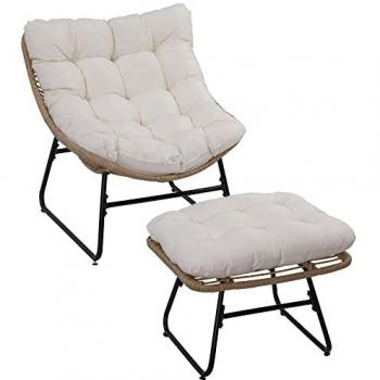 Chaise de jardin en bois naturel avec repose-pieds intégré