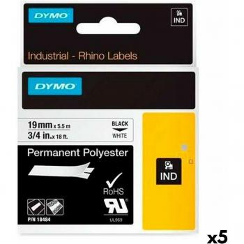 Nastro Dymo Laminato Rhino ID1-19 19 x 5,5 mm Nero Poliestere Bianco Autoadesivo (5 Unità)