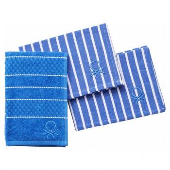 Set de 3 accessoires de cuisine : serviette éponge et serviettes en bleu