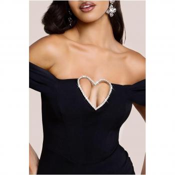 Black Diamante Heart Trim Maxi Dress – Goddiva Official Design – Size 8