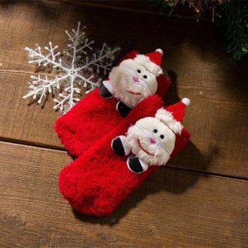 Kids' Winter Christmas Floor Socks with Santa Claus and Bear Prints