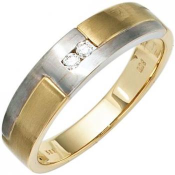 JOBO Herren Goldring 585 Gelbgold Weißgold mattiert 2 Brillanten