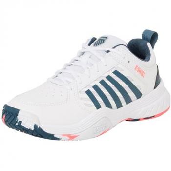 Tennis Kids K‑Swiss Court Express 2 – Blanc/Bleu Petrol