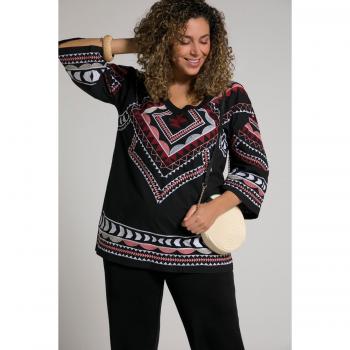 Maglia oversize nera con scollo a V e maniche 3/4 ricamata per donna taglia 48/50 cotone