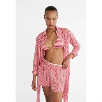 Loose Red Beach Shorts with Double Waistband L