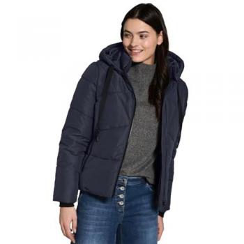 CECIL Damen-Steppjacke XL (Blau/Schwarz/Navy) – Stoff & Futter aus Polyester, kapuzend