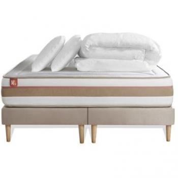 Pack prêt a dormir matelas LE TENDRE Ressorts ensaches Memoire de forme double sommiers Beige