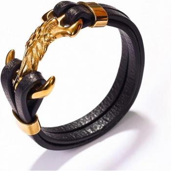 Bracelet tissé en cuir avec chaîne dorée
