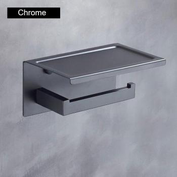Porte‑roue de WC DOOKOLE – Acier inox 304, étagère téléphone intégrée, fixation murale Chrome/Noir